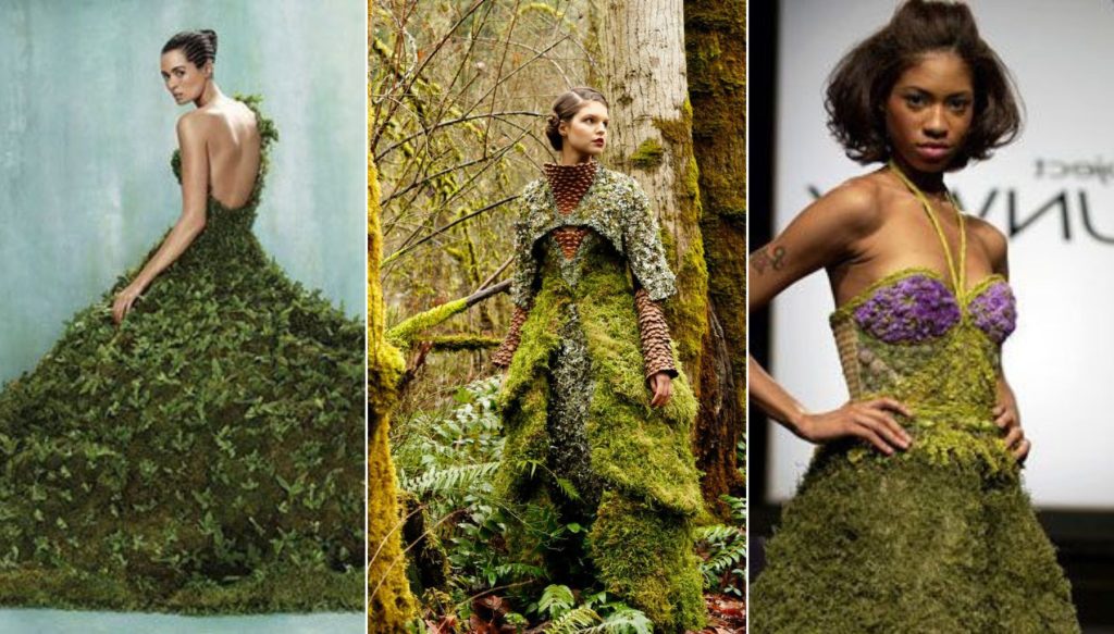 Fashion models with dresses with moss